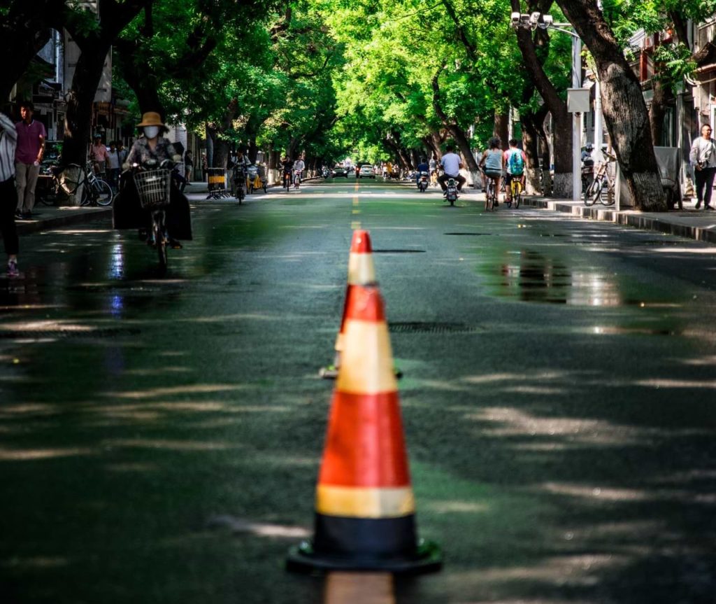 traffic cones in the middle of the street