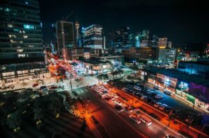 Philippines aerial view of traffic and roads at night