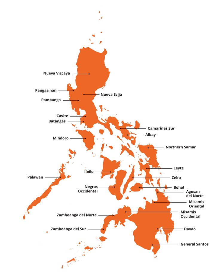 Orange map of the Philippines in white background