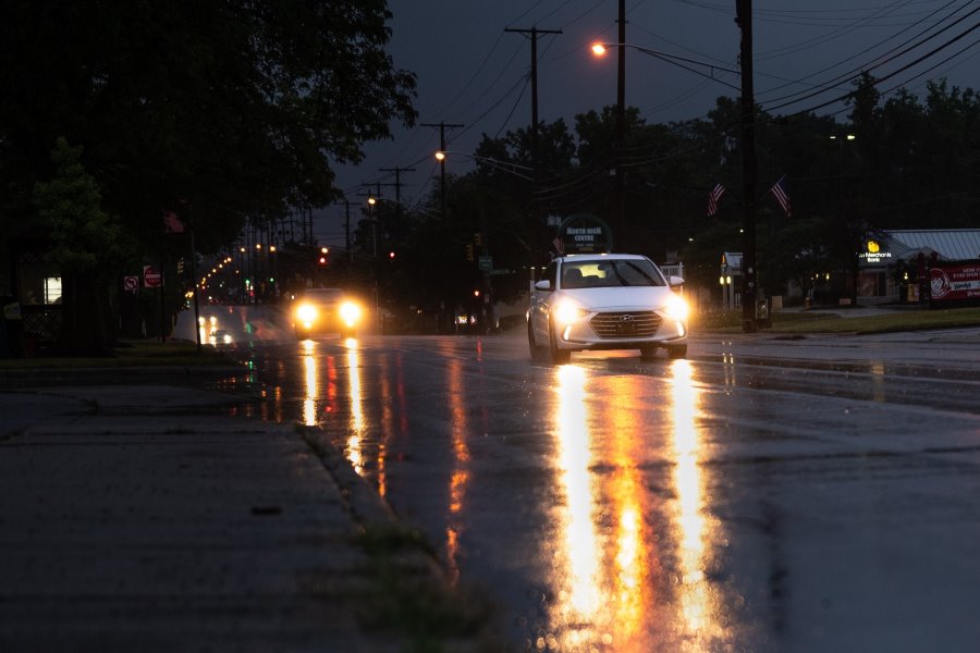 car on wet road