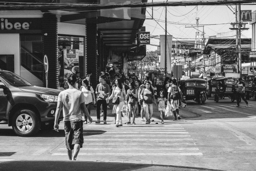 pedestrians crossing the road