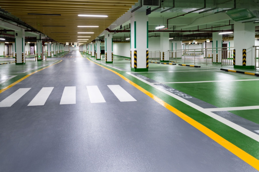 underground parking with a pedestrian lane