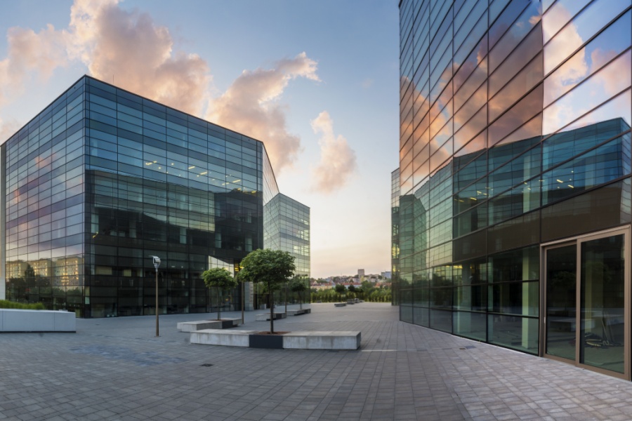 real estate buildings with wide pathway